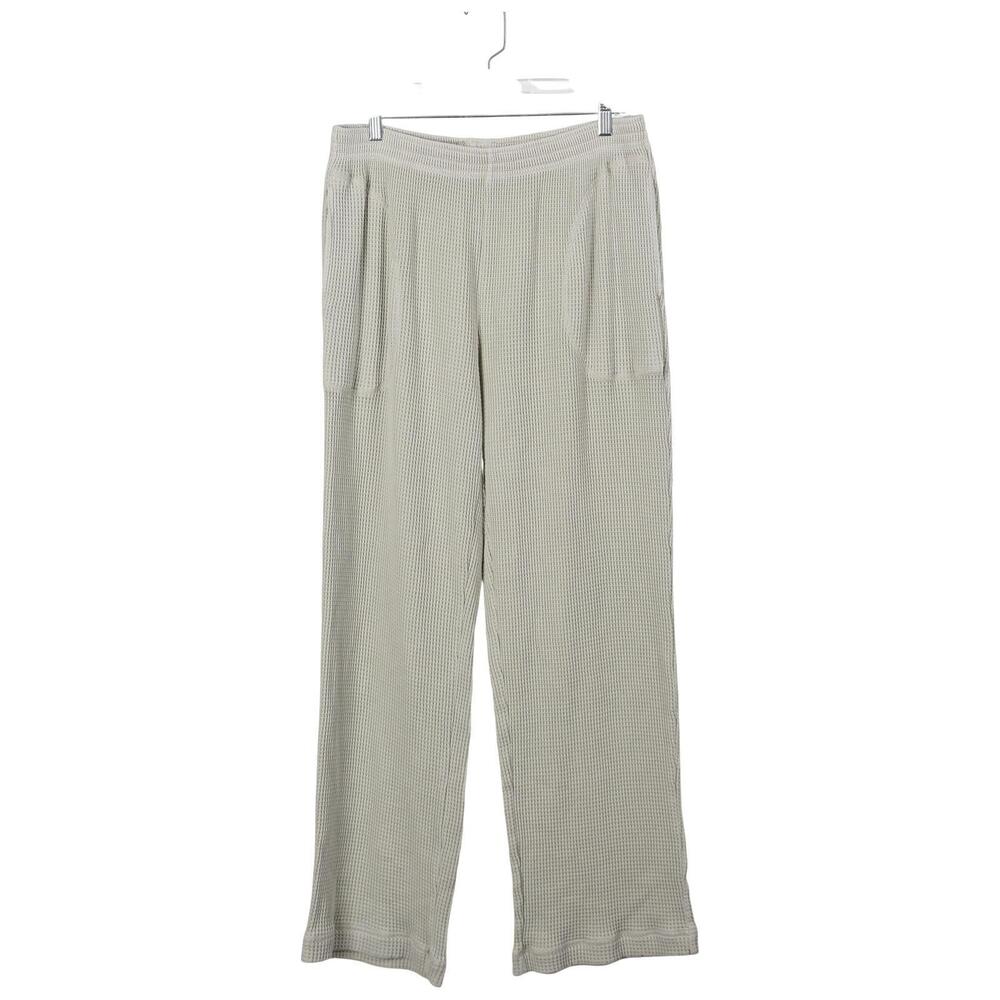 Aerie Pants L Green Cotton Blend Waffle Knit Wide Leg Pull On Pockets Sweatpants